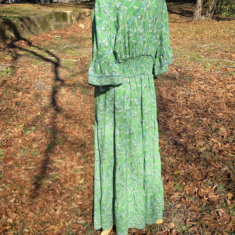Max Studio Green Boho Maxi Dress Smocked Waist Size 3X - Picture 6 of 11